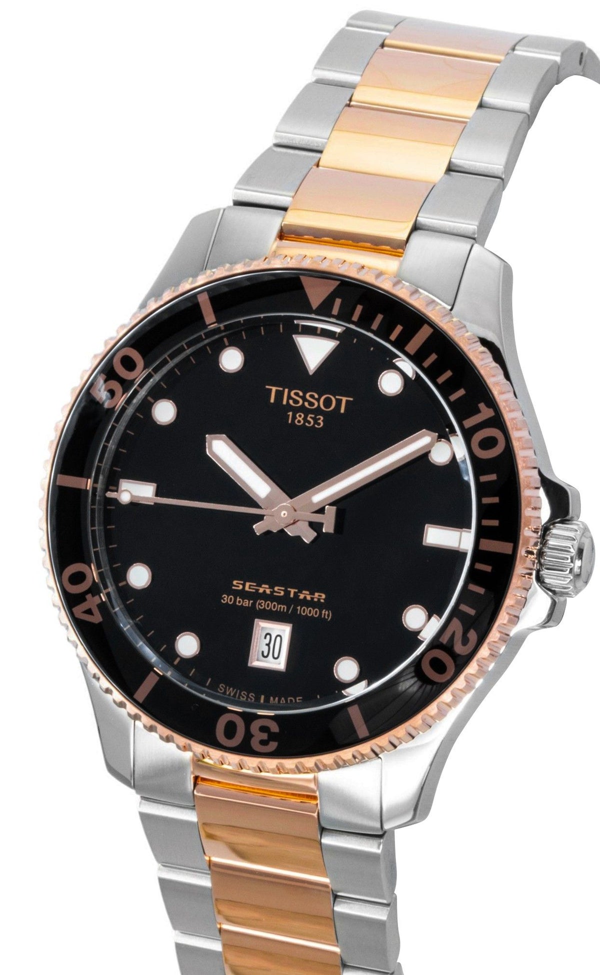 Tissot SeaStar 1000 Two Tone Stainless Steel Black Dial Quartz Diver's T120.410.22.051.01 300M Men's Watch