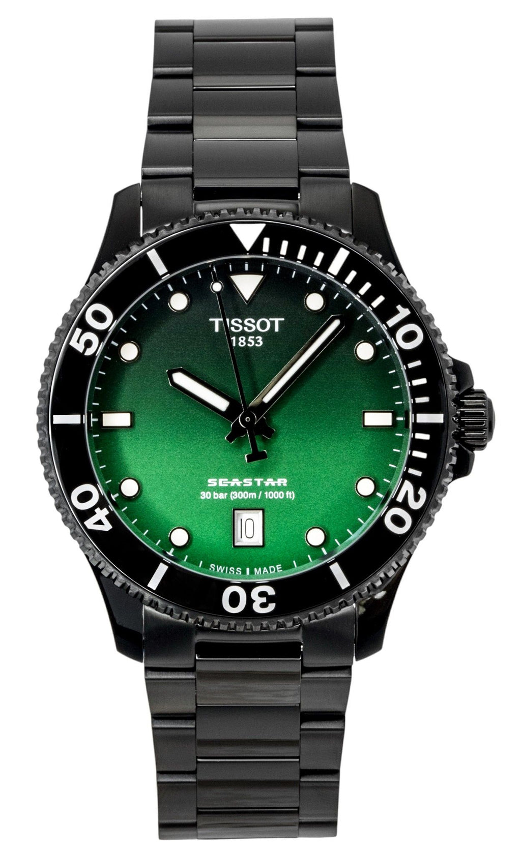 Tissot Seastar 1000 Stainless Steel Green Dial Quartz Diver's T120.410.33.091.00 300M Men's Watch