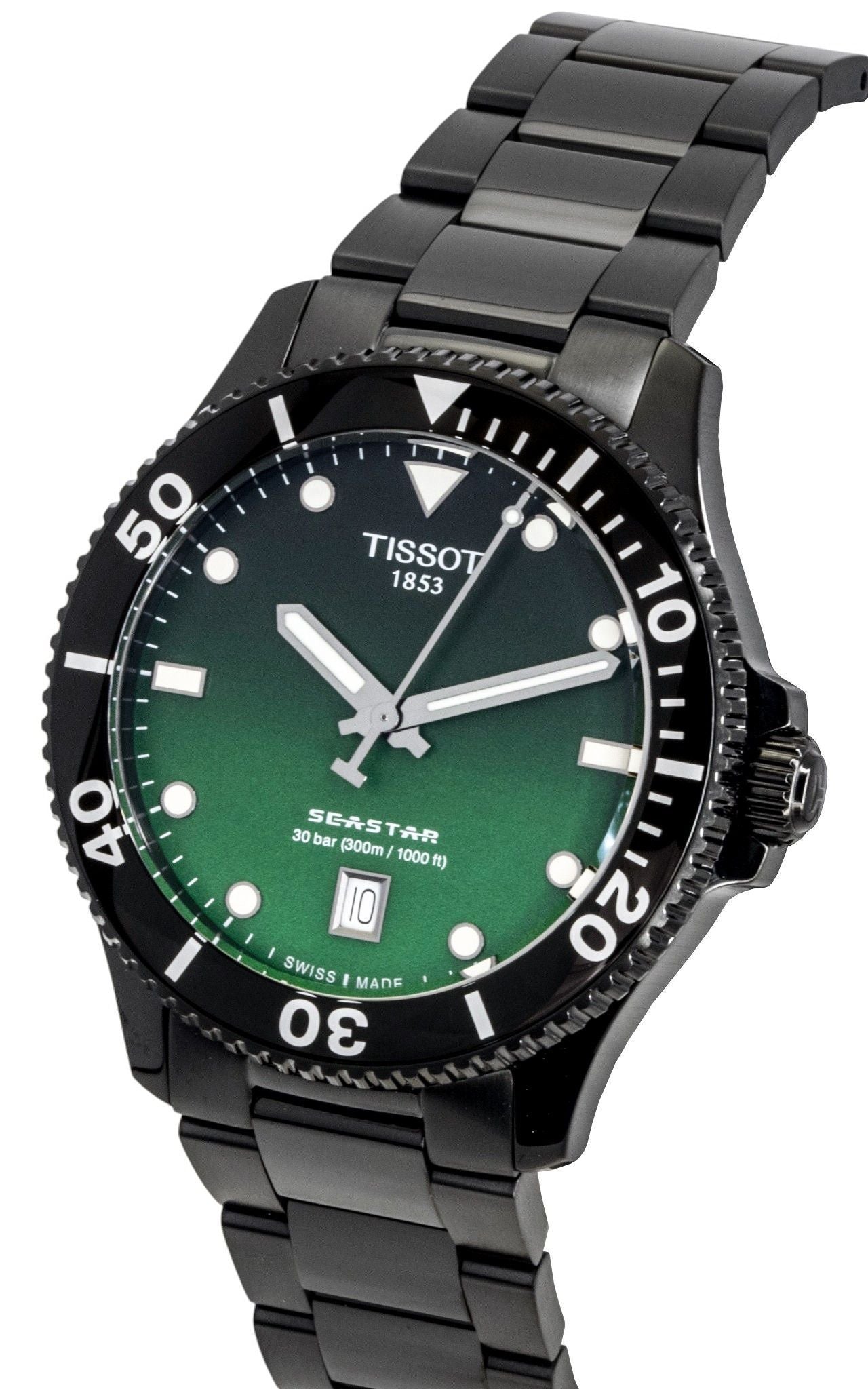 Tissot Seastar 1000 Stainless Steel Green Dial Quartz Diver's T120.410.33.091.00 300M Men's Watch