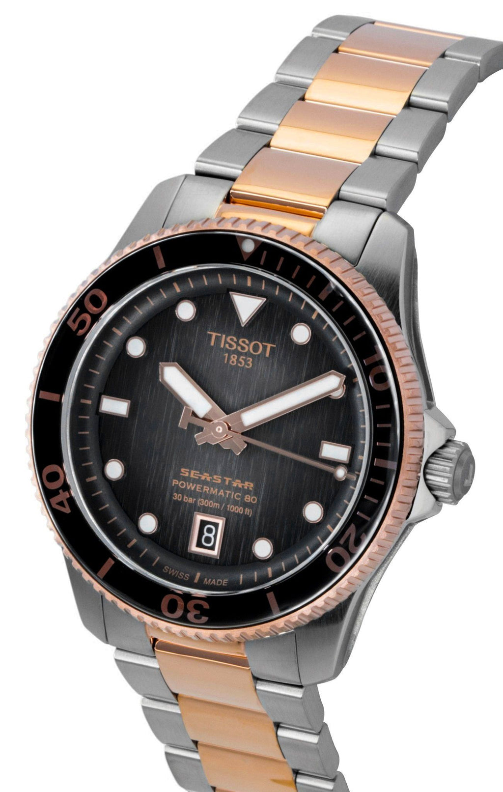 Tissot SeaStar 1000 Two Tone Stainless Steel Black Dial Automatic Diver's T120.807.22.051.01 300M Men's Watch