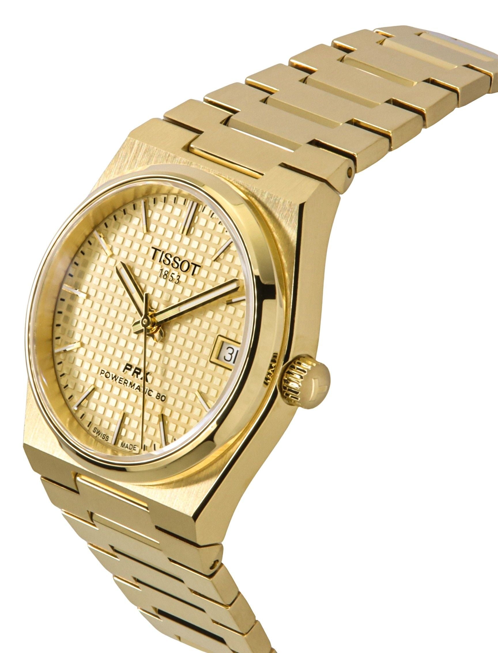 Tissot PRX Powermatic 80 Gold Tone Stainless Steel Champagne Dial Automatic T137.207.33.021.00 100M Unisex Watch
