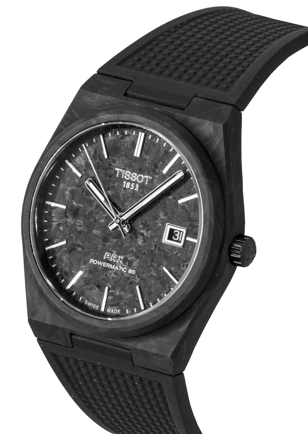 Tissot PRX Carbon Synthetic Strap Black Dial Automatic T137.907.97.201.00 100M Men's Watch
